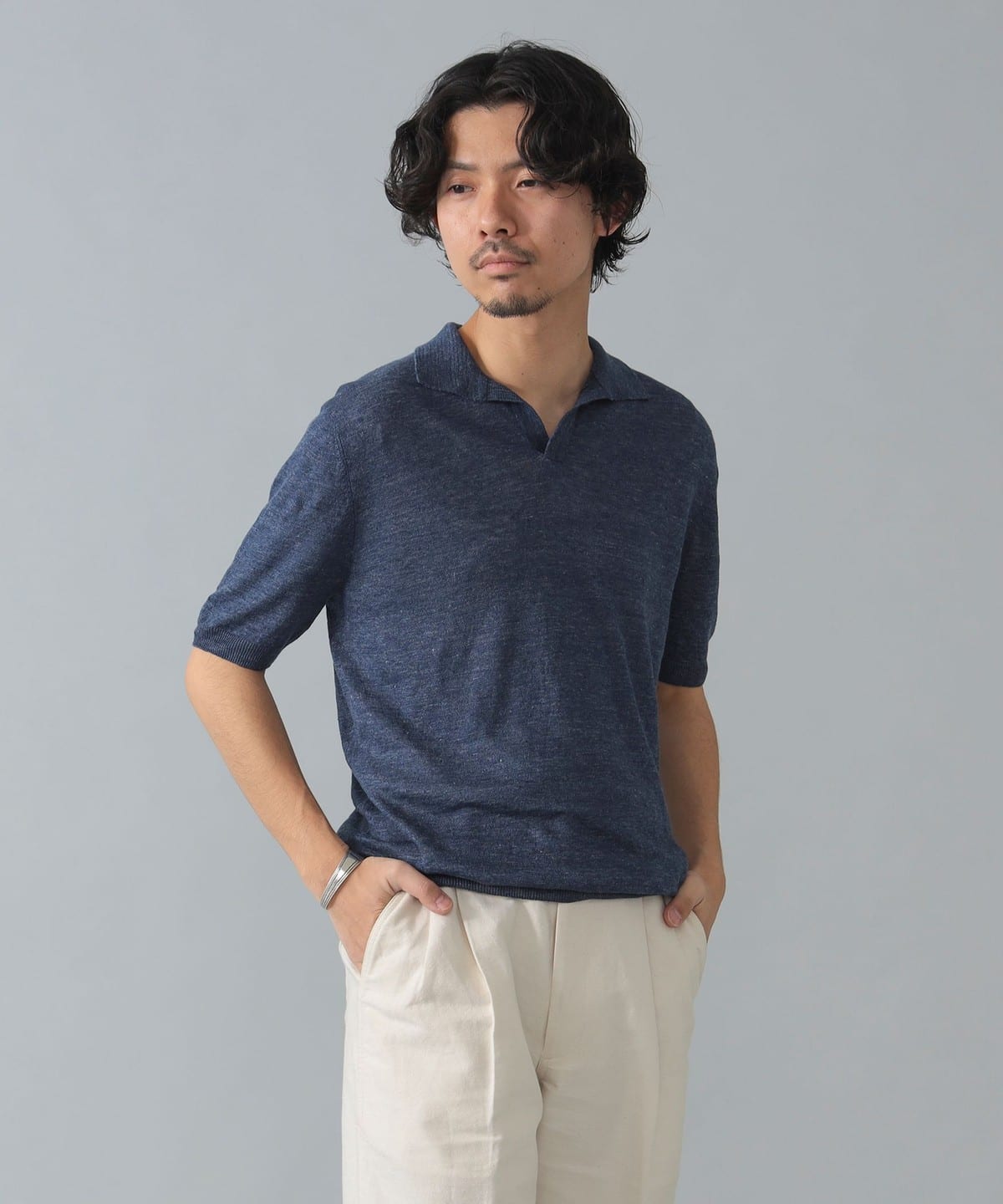 GRAN SASSO グランサッソ / リネン スキッパー ニット シャツ・ブラウス MEN NAVY/590 44 GRAN SASSO グランサッソ / リネン スキッパー ニット シャツ・ブラウス MEN NAVY/590 44