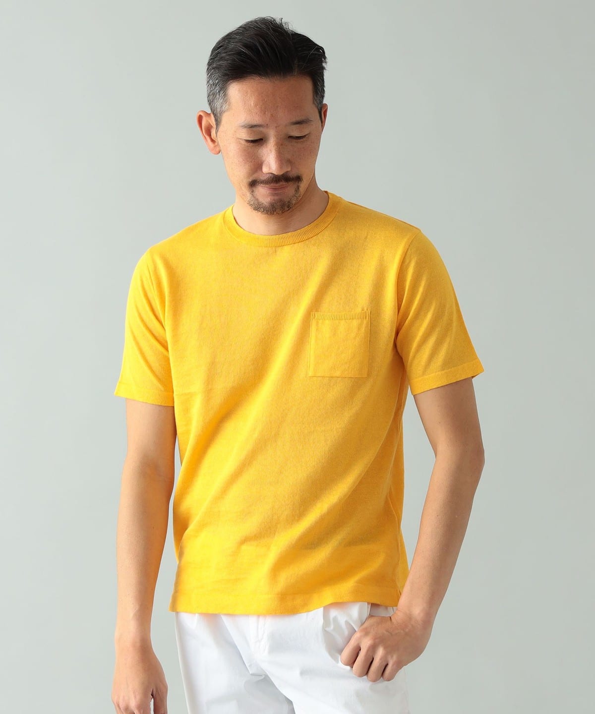 Blu Bre ブル ブレ / リネンコットン クルーネック ニット Tシャツ Tシャツ・カットソー MEN YELLOW/047 L Blu Bre ブル ブレ / リネンコットン クルーネック ニット Tシャツ Tシャツ・カットソー MEN YELLOW/047 L
