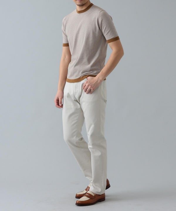 新品 FILIPPO DE LAURENTIIS ニットTシャツ 48 白×茶