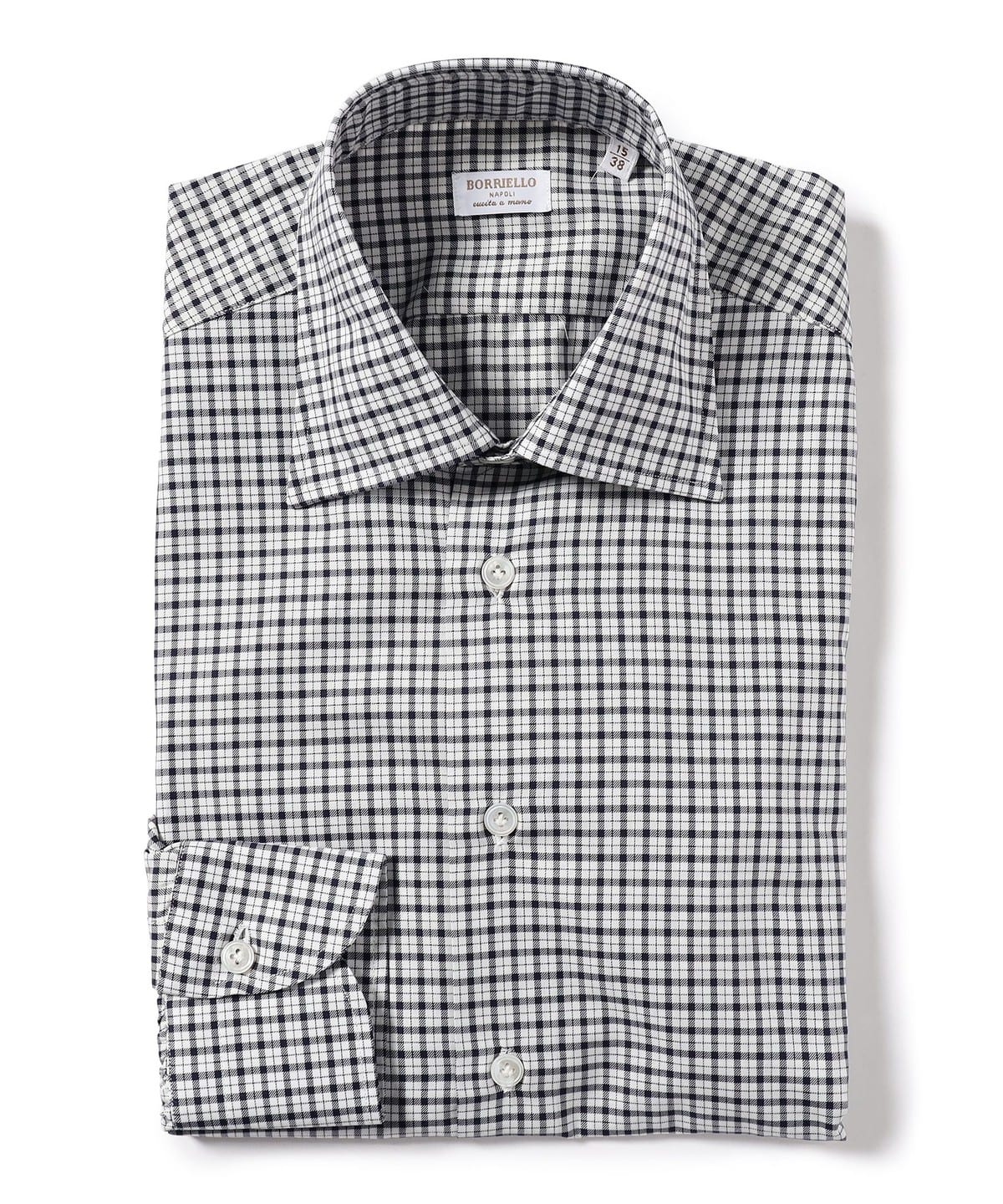 【5/1再値下げ】【別注】Borriello ボリエッロ / CAPODIMONTE ネイビーチェック ワイドカラーシャツ シャツ・ブラウス MEN NAVY/1 40 【5/1再値下げ】【別注】Borriello ボリエッロ / CAPODIMONTE ネイビーチェック ワイドカラーシャツ シャツ・ブラウス MEN NAVY/1 40