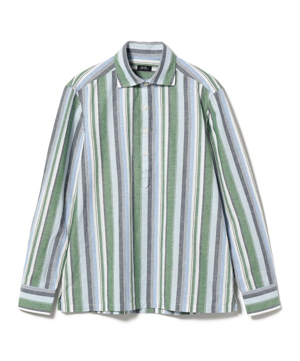 Beams【リネンコットンマルチストライププルオーバーシャツ】L
