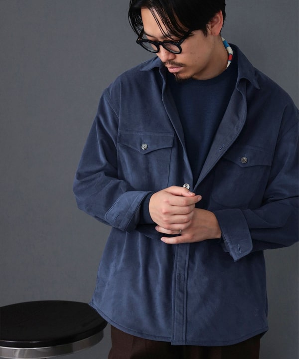 AURALEE ライトブルー ポケット付きシャツジャケット AURALEE＞LAMB LEATHER RIDERS JACKET/ラムレザー ライダース ジャケット