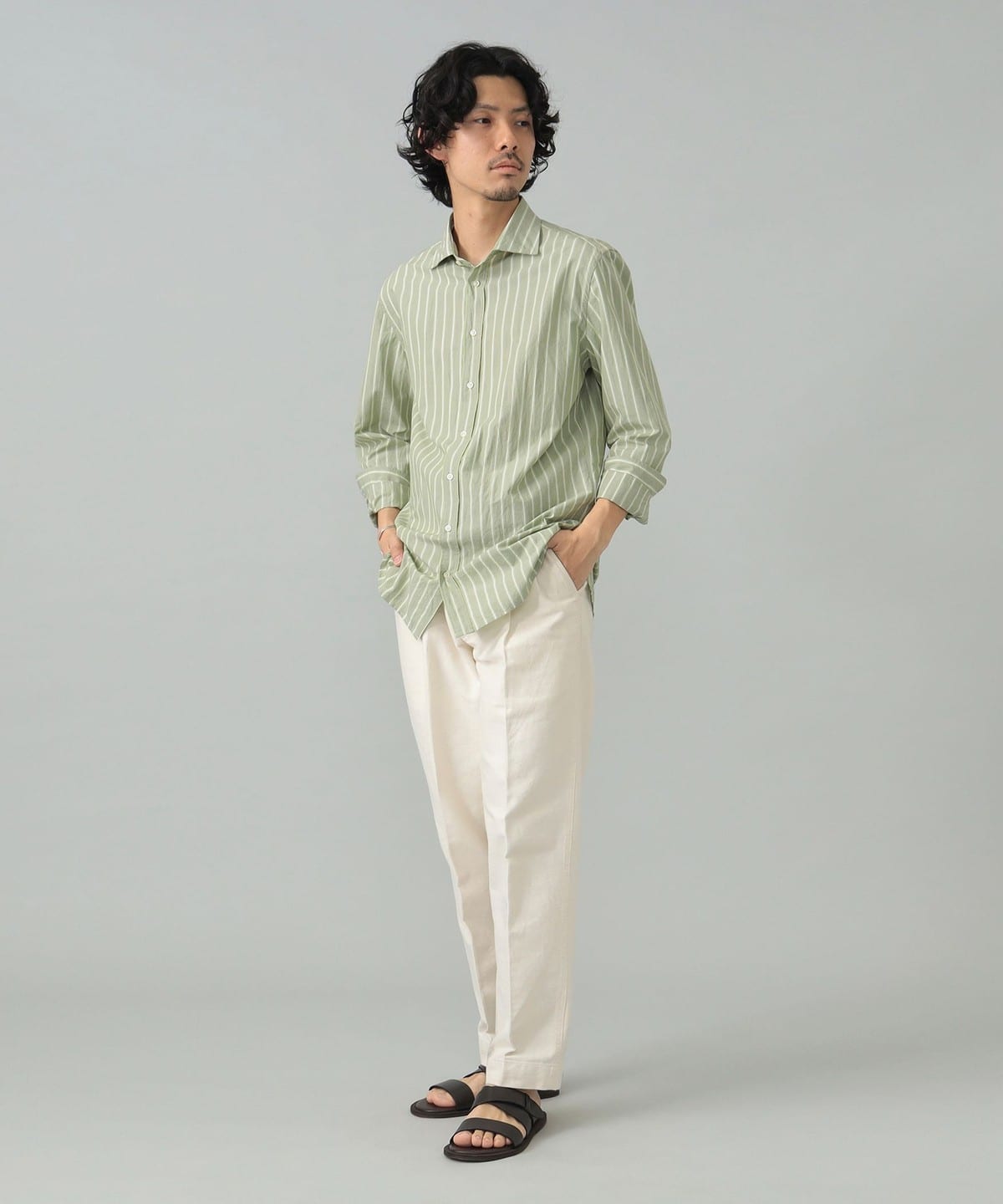 【美品】ビームス別注GUY ROVER からみ織りワイドカラーソリッドシャツ L Brilla per il gusto（ブリッラ ペル イル グスト）GUY ROVER / サンド