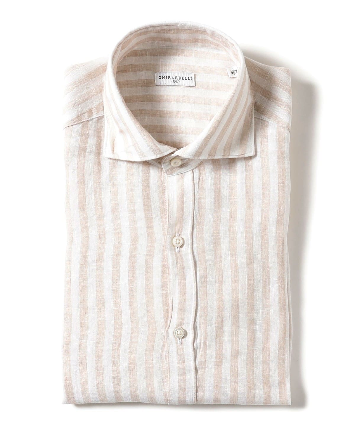 【別注】GHIRARDELLI / リネン ロンドンストライプ ワイドカラーシャツ シャツ・ブラウス MEN BEIGE 40 【別注】GHIRARDELLI / リネン ロンドンストライプ ワイドカラーシャツ シャツ・ブラウス MEN BEIGE 40