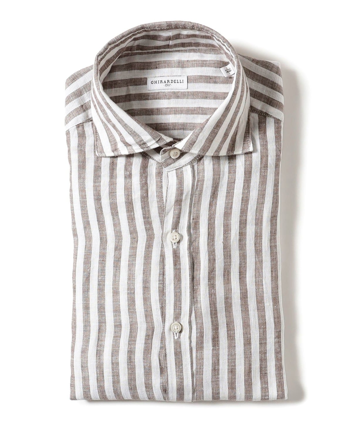 【別注】GHIRARDELLI / リネン ロンドンストライプ ワイドカラーシャツ シャツ・ブラウス MEN BROWN 40 【別注】GHIRARDELLI / リネン ロンドンストライプ ワイドカラーシャツ シャツ・ブラウス MEN BROWN 40