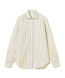 【別注】GIANNETTO / コットンリネン オルタネイトストライプ ワイドカラーシャツ
