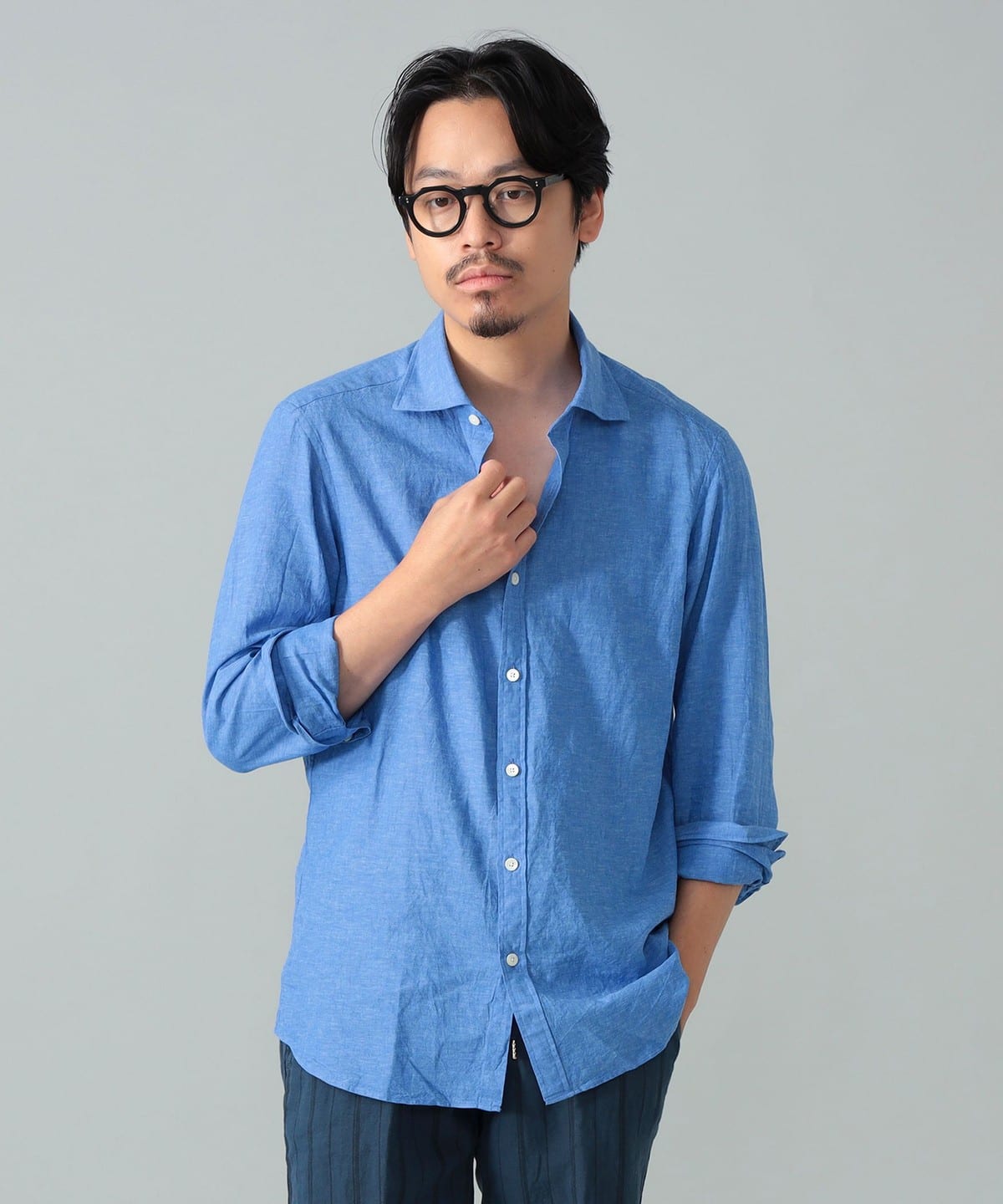 リネンコットン ワイドカラーシャツ シャツ・ブラウス MEN BLUE/9770 XL リネンコットン ワイドカラーシャツ シャツ・ブラウス MEN BLUE/9770 XL