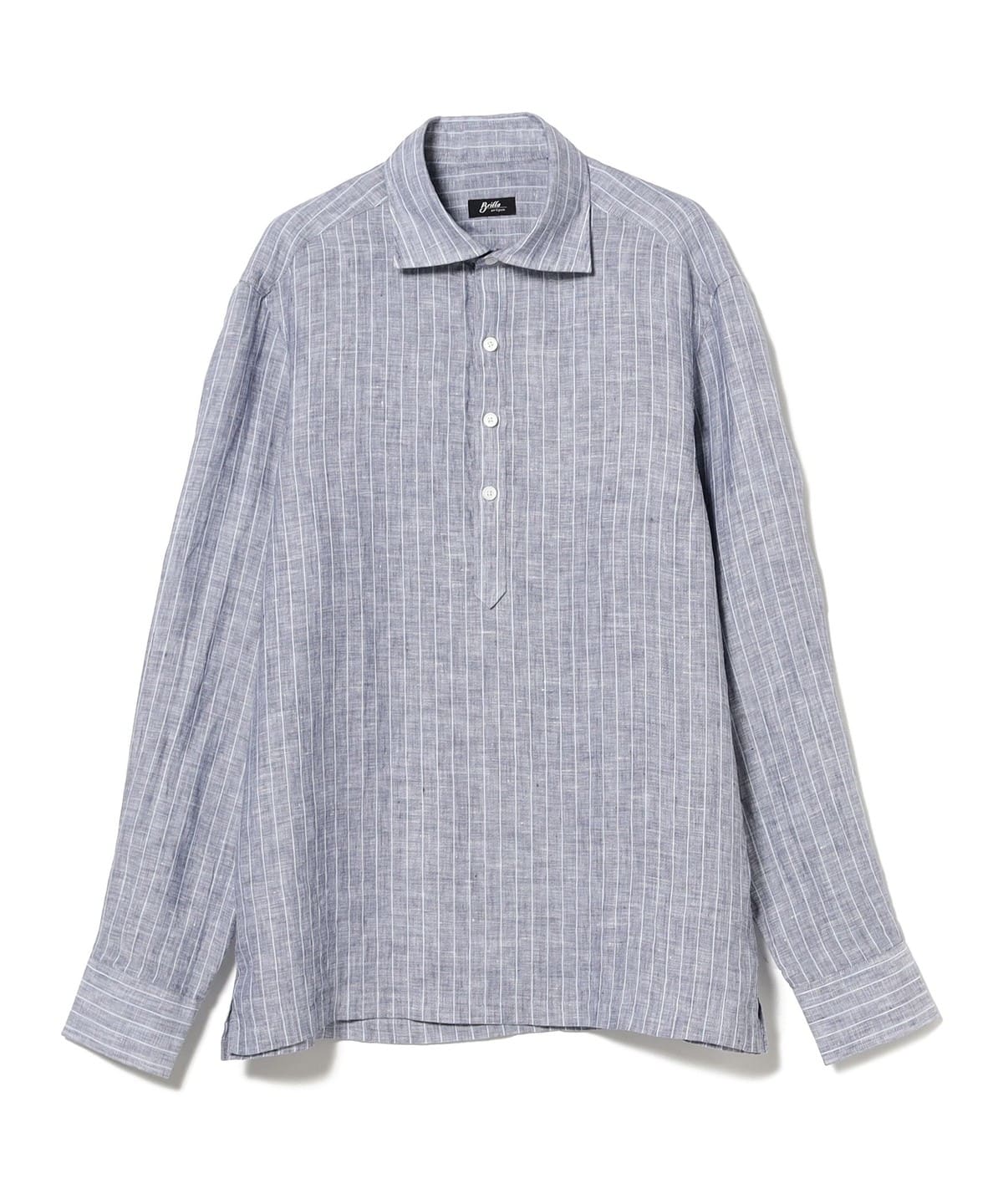 リネン ストライプ プルオーバー シャツ シャツ・ブラウス MEN INDIGO/9703 L リネン ストライプ プルオーバー シャツ シャツ・ブラウス MEN INDIGO/9703 L