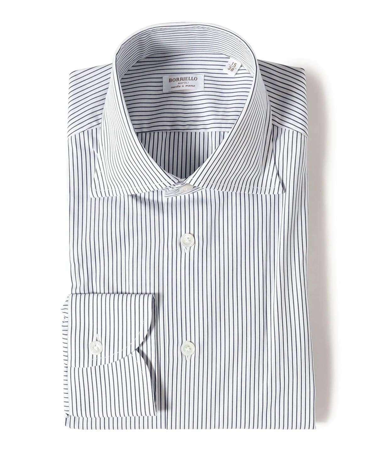 【別注】Borriello ボリエッロ / コットン ネイビーストライプ ワイドカラーシャツ シャツ・ブラウス MEN NAVY ST/3 40 【別注】Borriello ボリエッロ / コットン ネイビーストライプ ワイドカラーシャツ シャツ・ブラウス MEN NAVY ST/3 40