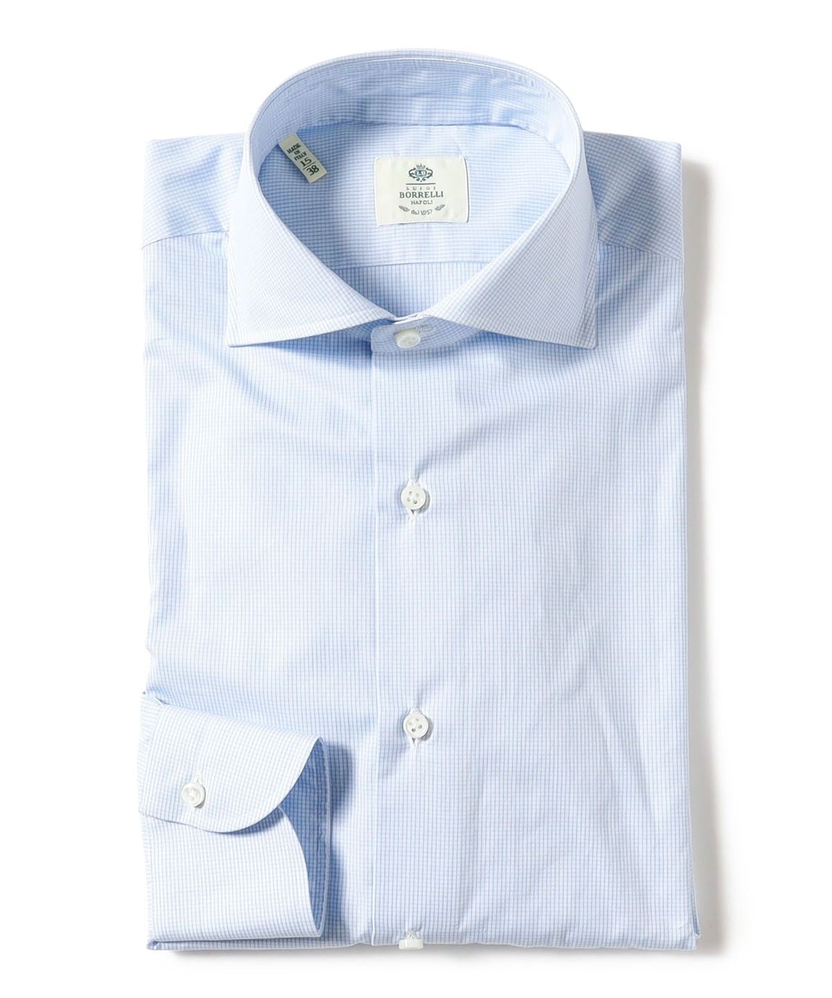 LUIGI BORRELLI ルイジボレッリ / ACHILLE サックスブルー グラフチェック ワイドカラーシャツ シャツ・ブラウス MEN LT. BLUE/39 37 LUIGI BORRELLI ルイジボレッリ / ACHILLE サックスブルー グラフチェック ワイドカラーシャツ シャツ・ブラウス MEN LT. BLUE/39 37
