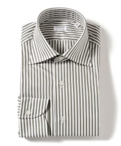 【別注】Borriello / コットン オリーブストライプ ワイドカラーシャツ