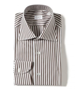 【別注】Borriello / コットン ブラウンストライプ ワイドカラーシャツ