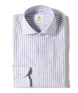 LUIGI BORRELLI / ACHILLE コットン エンドオンエンド ストライプ ワイドカラーシャツ