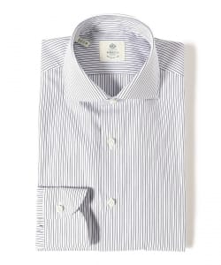 LUIGI BORRELLI / ACHILLE コットン ネイビーストライプ ワイドカラーシャツ