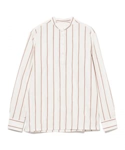 【別注】GUY ROVER / ブラウンストライプ バンドカラー プルオーバーシャツ