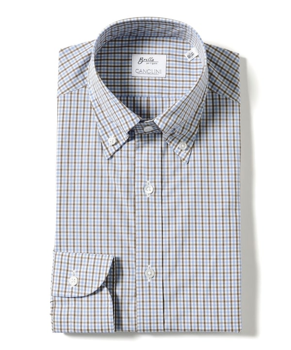 Cotton two-tone gingham check button-down shirt