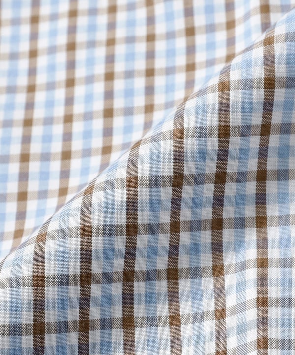 Cotton two-tone gingham check button-down shirt