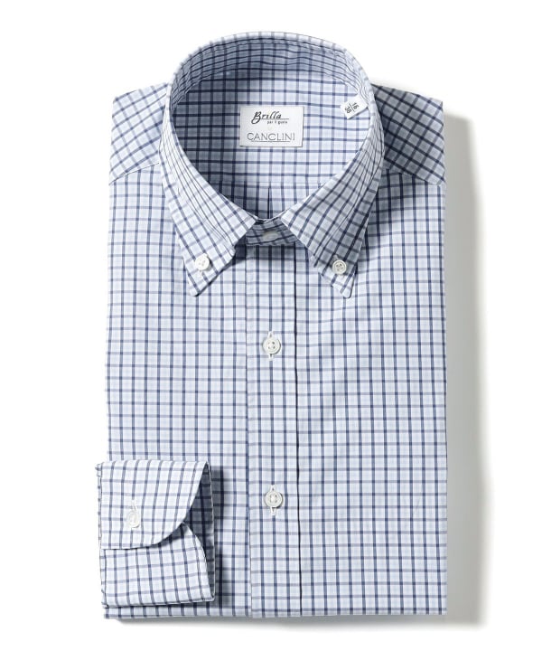 Cotton two-tone gingham check button-down shirt