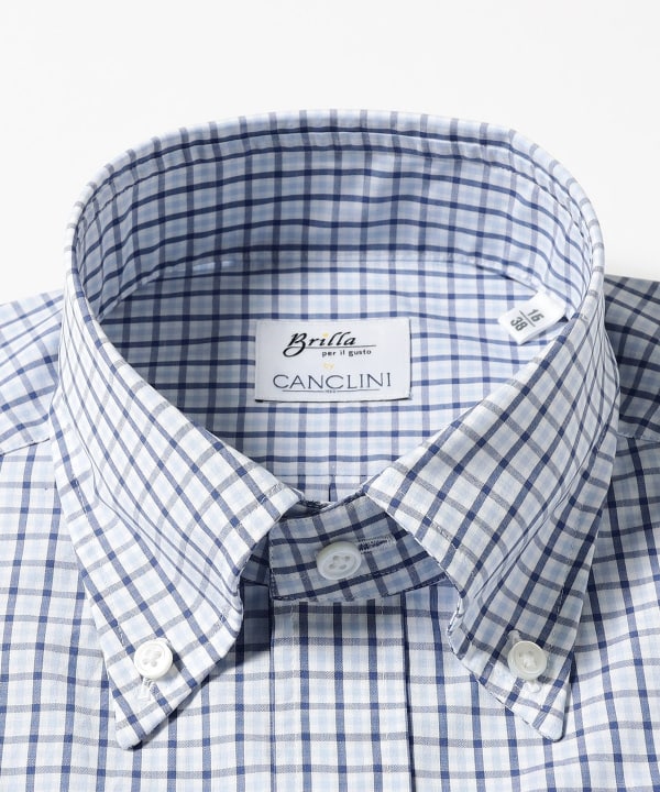 Cotton two-tone gingham check button-down shirt