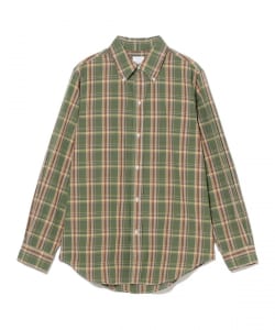 FAR EAST MANUFACTURING/棉绿色马德拉斯格纹扣领衬衫