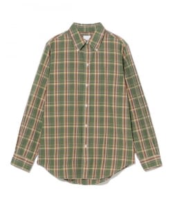 FAR EAST MANUFACTURING/棉绿色马德拉斯格纹扣领衬衫