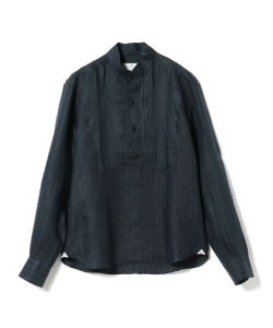 ▲Massimo d’Augusto / POLO リネン ジャカードストライプ バンドカラーカプリシャツ