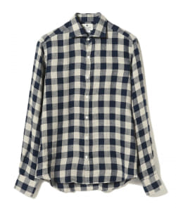 GIANNETTO / 別注 リネン ブロックチェック ワイドカラーシャツ