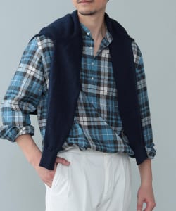 【別注】GUY ROVER / リネンコットン チェック プルオーバー バンドカラーシャツ