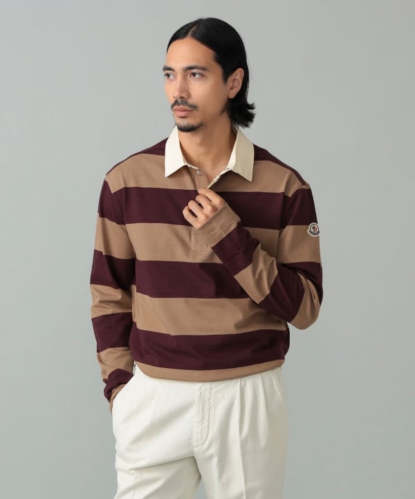MONCLER / 棉质条纹长袖 Polo 衫 模特：身高 181 厘米 尺码：L