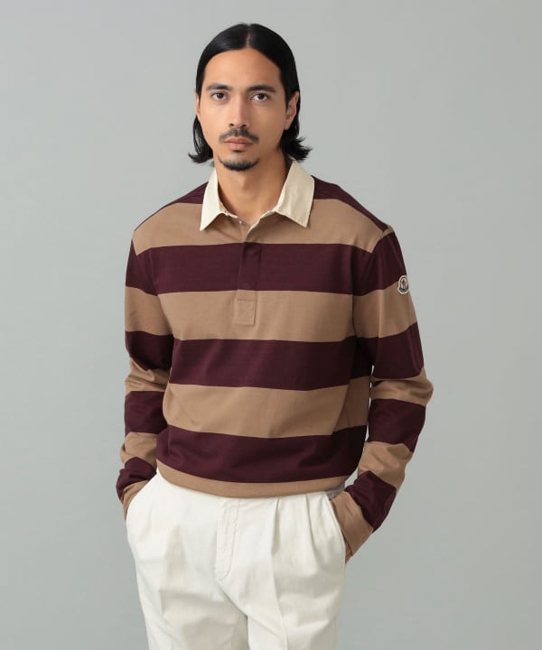 MONCLER / 棉质条纹长袖 Polo 衫 模特：身高 181 厘米 尺码：L