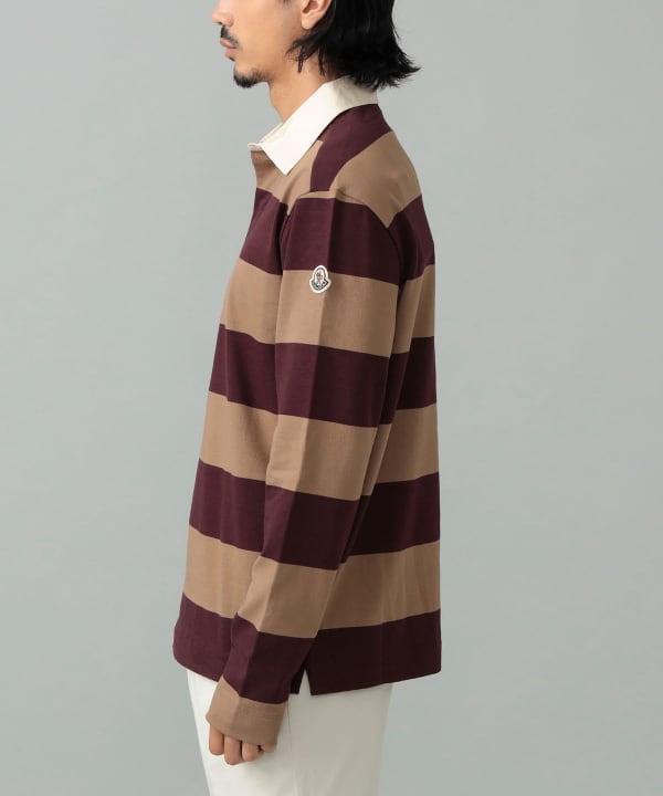 MONCLER / 棉质条纹长袖 Polo 衫 模特：身高 181 厘米 尺码：L