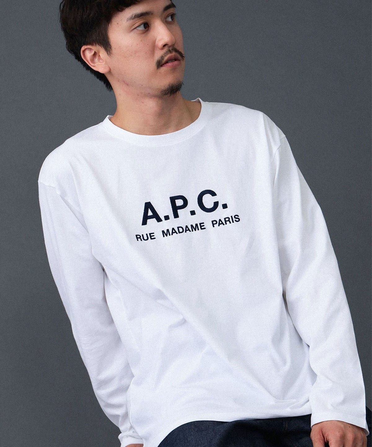 A. P.C. アーペーセー / RUE MADAME ロゴ刺繍 ロングスリーブ クルーネック Tシャツ Tシャツ・カットソー MEN WHITE L A. P.C. アーペーセー / RUE MADAME ロゴ刺繍 ロングスリーブ クルーネック Tシャツ Tシャツ・カットソー MEN WHITE L