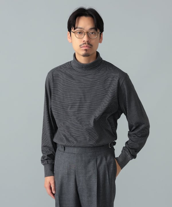 【別注】Yonetomi / ガーメントダイ ボーダー タートルネック カットソー Model：H175cm　Size：3