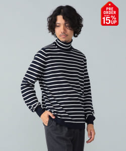 【+15%ポイントUP】GRAN SASSO / 12ゲージ ボーダー タートルネックニット