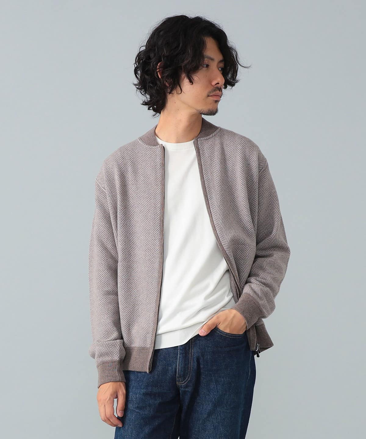 FILIPPO DE LAURENTIIS フィリッポ デ ローレンティス / 12ゲージ ウールカシミヤ ヘリンボーン ジップアップニット トップス MEN BROWN GREY/892 50 FILIPPO DE LAURENTIIS フィリッポ デ ローレンティス / 12ゲージ ウールカシミヤ ヘリンボーン ジップアップニット トップス MEN BROWN GREY/892 50