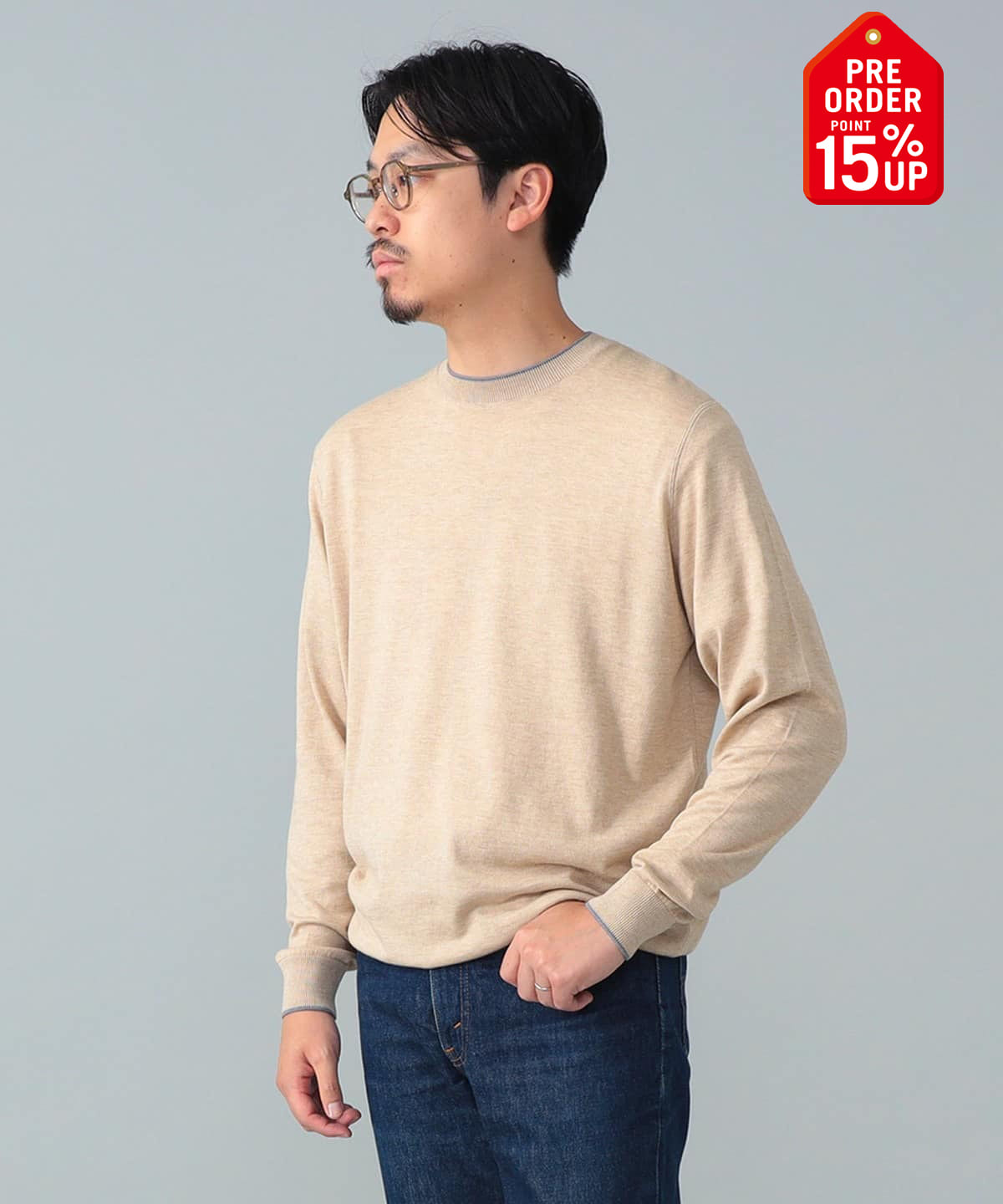 【+15%ポイントUP】FILIPPO DE LAURENTIIS フィリッポ デ ローレンティス / コットンカシミヤ ライン クルーネック ニット トップス MEN BEIGE/491 50 【+15%ポイントUP】FILIPPO DE LAURENTIIS フィリッポ デ ローレンティス / コットンカシミヤ ライン クルーネック ニット トップス MEN BEIGE/491 50