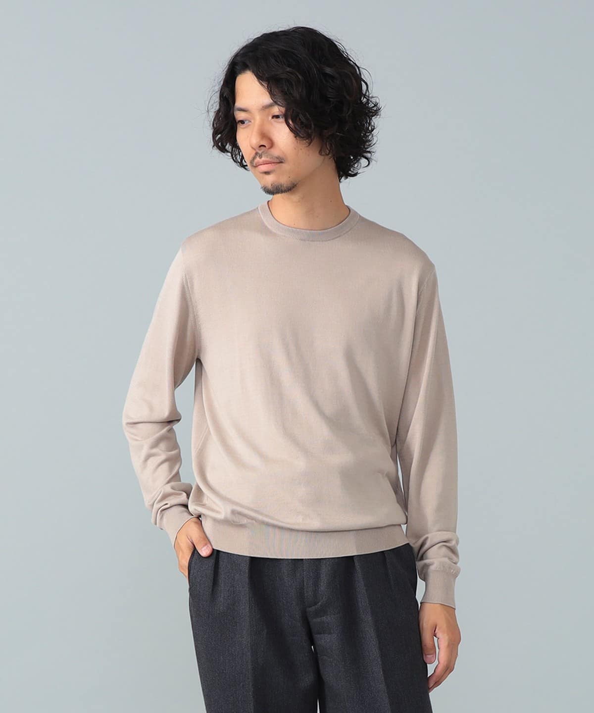 シルク クルーネック ニット トップス MEN CAMEL L シルク クルーネック ニット トップス MEN CAMEL L