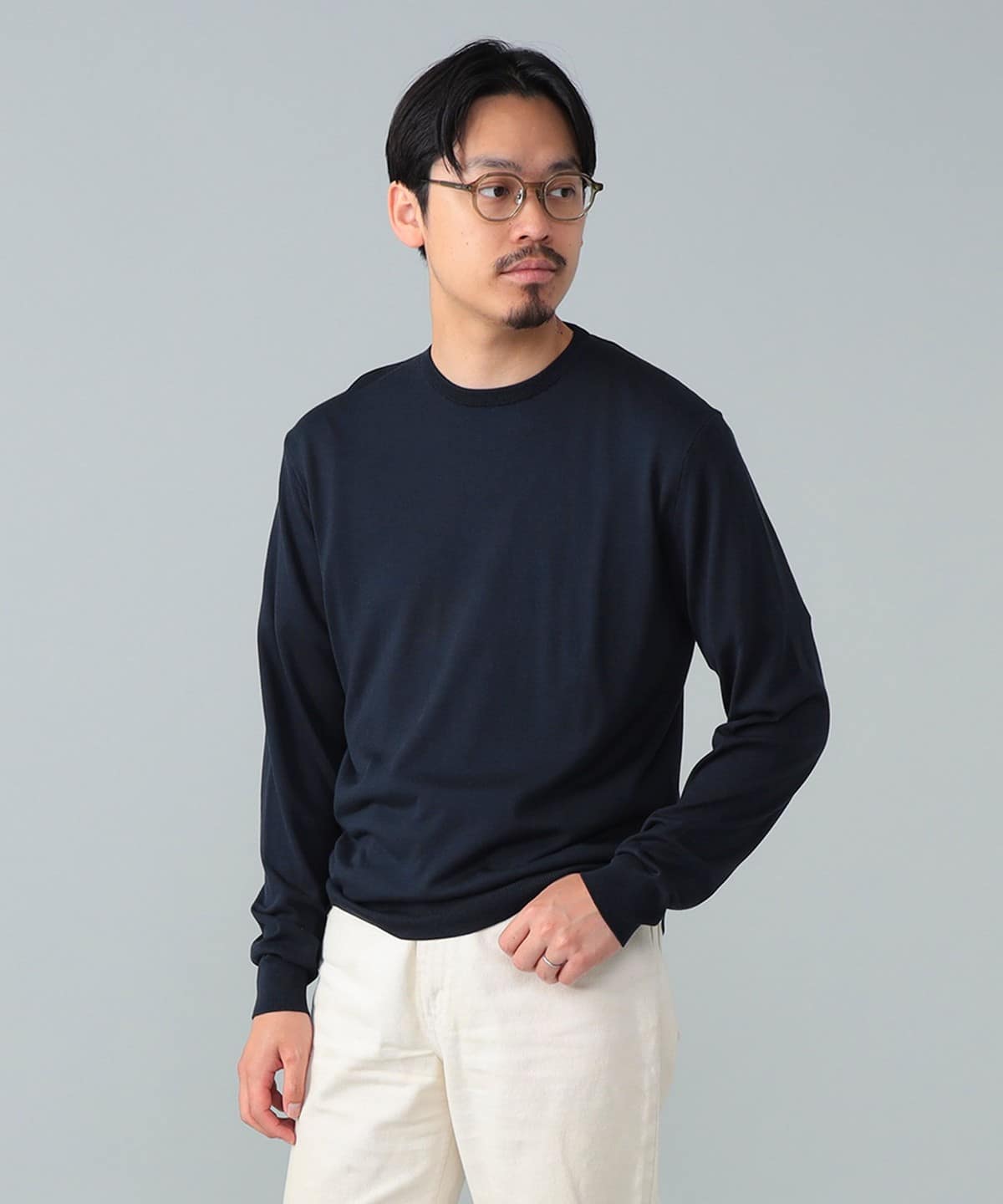 シルク クルーネック ニット トップス MEN NAVY L シルク クルーネック ニット トップス MEN NAVY L