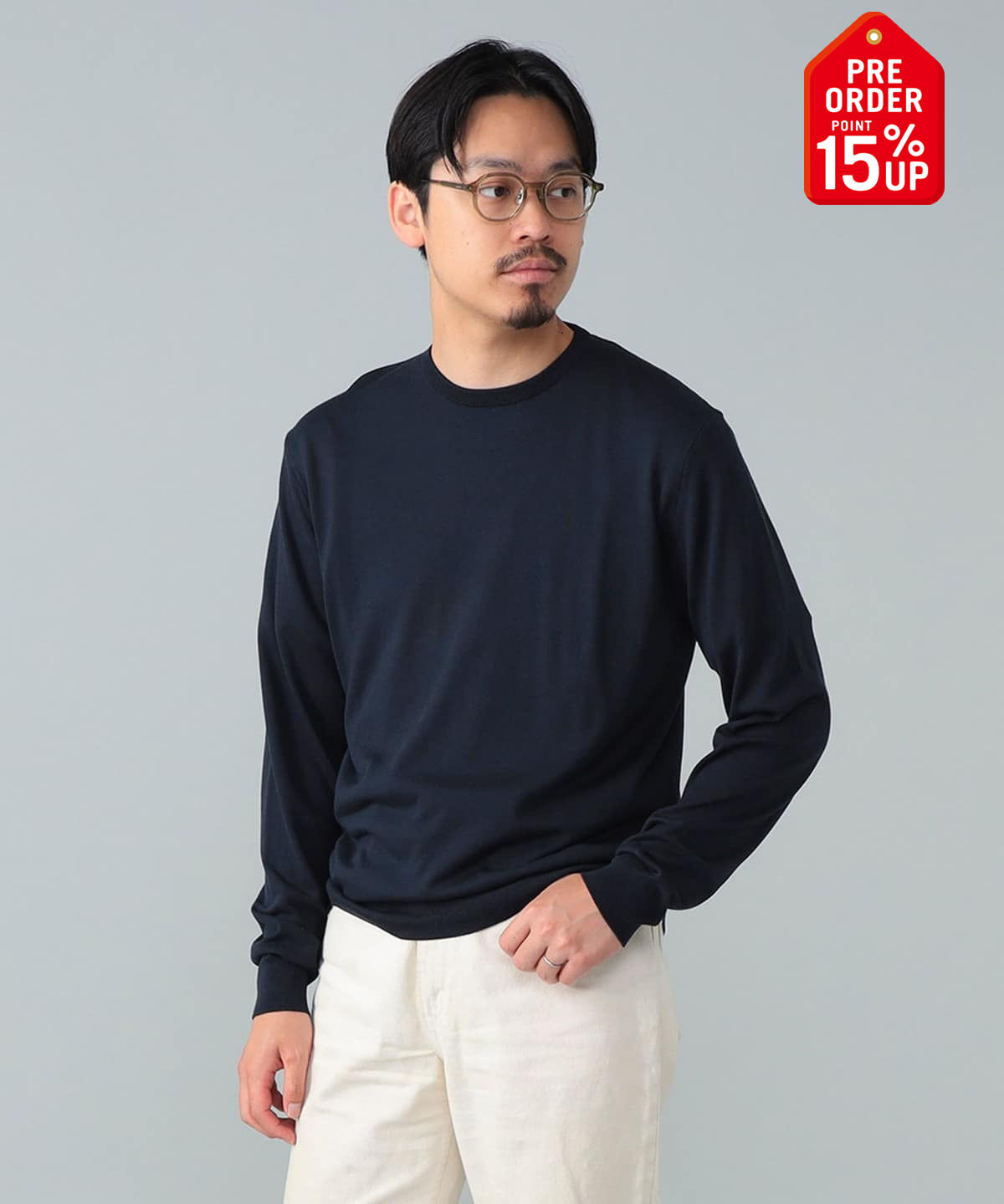 【+15%ポイントUP】シルク クルーネック ニット トップス MEN NAVY S 【+15%ポイントUP】シルク クルーネック ニット トップス MEN NAVY S