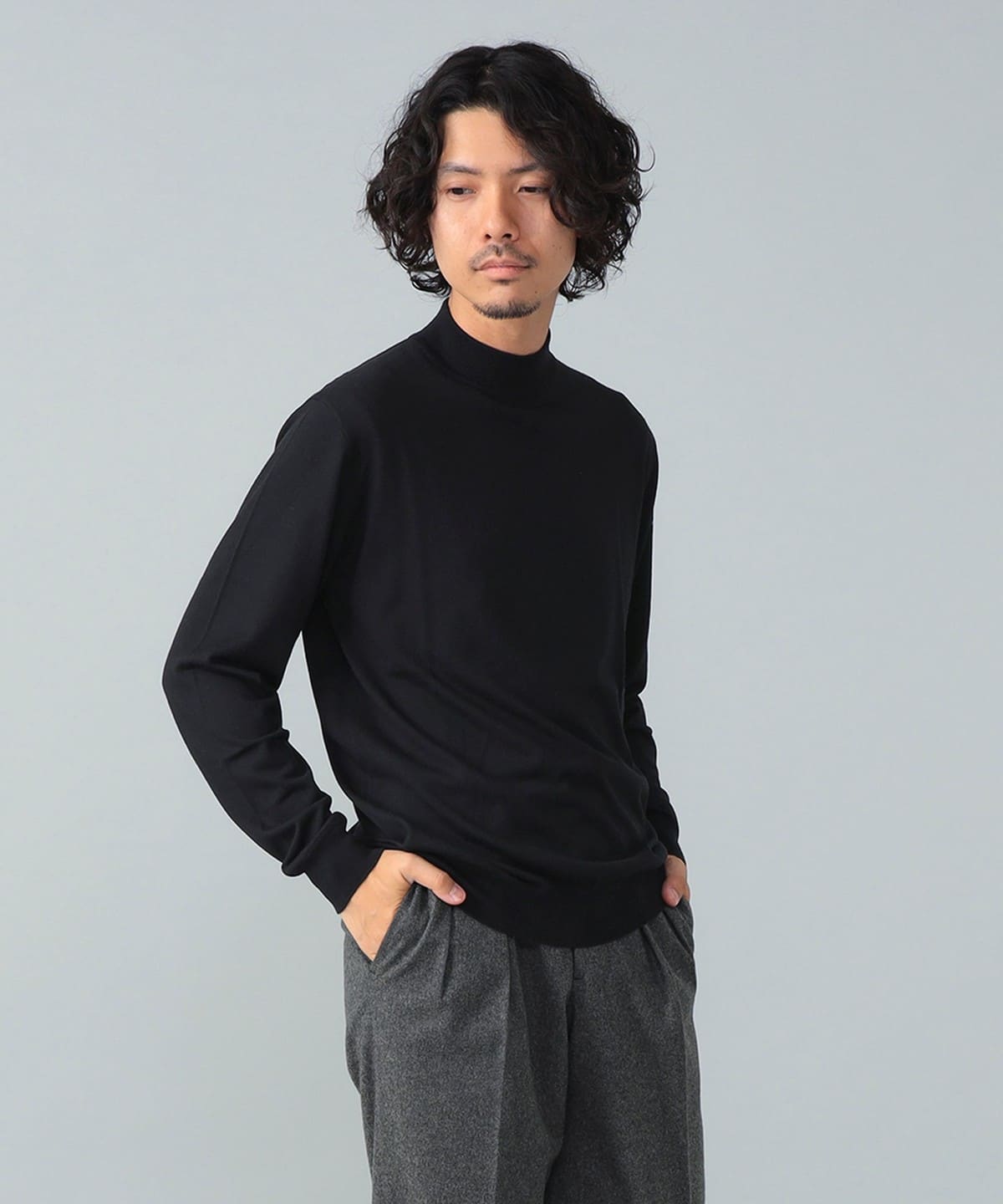 シルク モックネック ニット トップス MEN BLACK S シルク モックネック ニット トップス MEN BLACK S