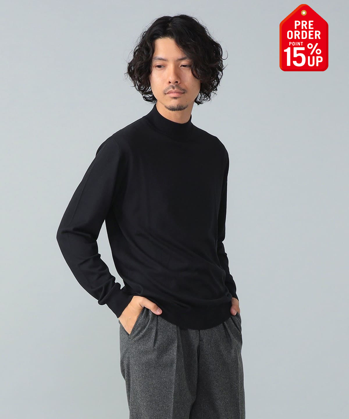 【+15%ポイントUP】シルク モックネック ニット トップス MEN BLACK M 【+15%ポイントUP】シルク モックネック ニット トップス MEN BLACK M