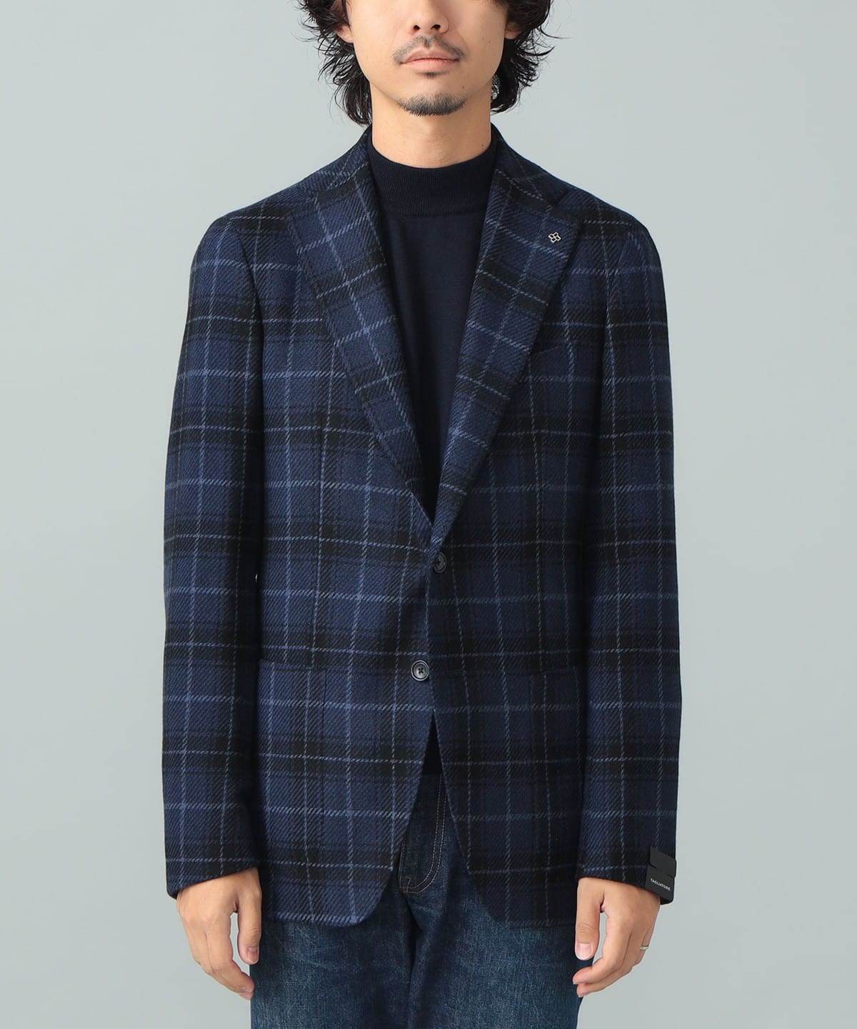 【極美品】ONLY テーラードJKT ネイビー　チェック 37 イタリア生地 Brilla per il gusto（ブリッラ ペル イル グスト）【別注】TAGLIATORE