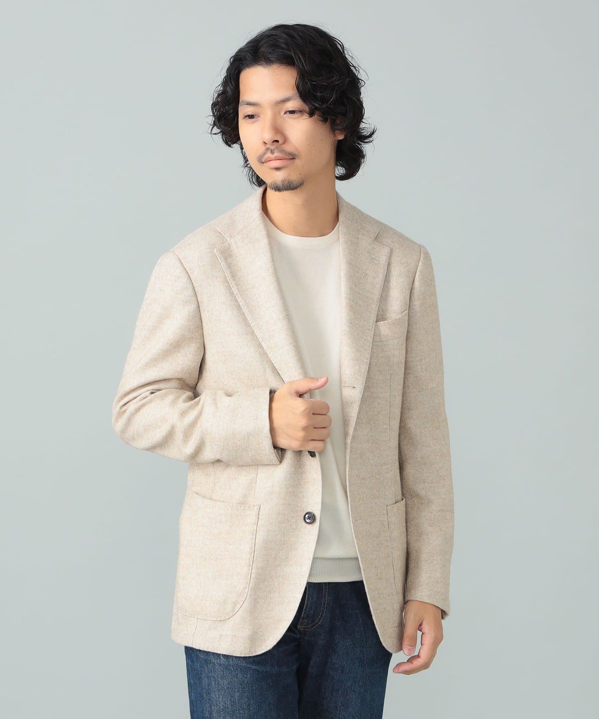 FERLA ミックスファブリック ヘリンボーン柄 ジャケット ジャケット MEN BEIGE 42 FERLA ミックスファブリック ヘリンボーン柄 ジャケット ジャケット MEN BEIGE 42