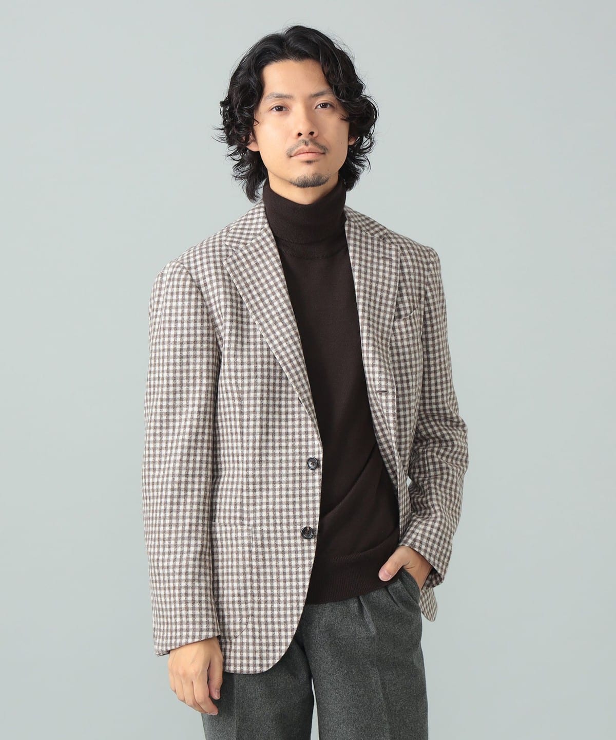 FERLA ミックスファブリック シェパードチェック ジャケット ジャケット MEN LT. BROWN 46 FERLA ミックスファブリック シェパードチェック ジャケット ジャケット MEN LT. BROWN 46