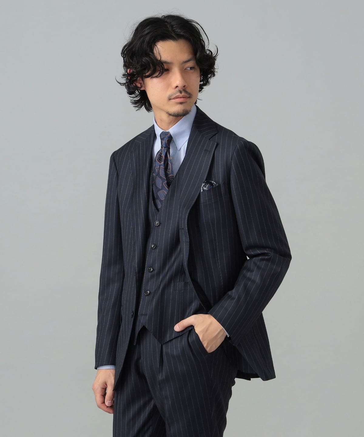DORMEUIL ウール チョークストライプ スリーピース スーツ スーツ・ネクタイ MEN NAVY/C3 50 DORMEUIL ウール チョークストライプ スリーピース スーツ スーツ・ネクタイ MEN NAVY/C3 50