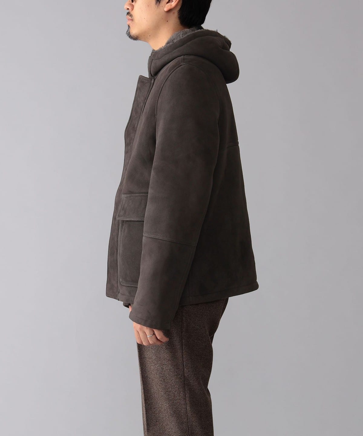 美品】EPOCA UOMO ムートンフーデットブルゾン 定価36万円