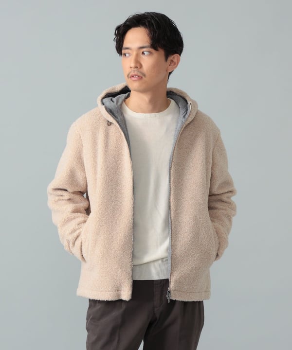 【+10%ポイントUP】HERNO / エコファー ニットコンビ スタンドカラーブルゾン Model：H182cm　Size：50