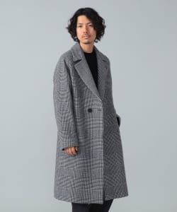 hevo / SURBON ウールナイロン グレンチェック ダブルブレスト コート