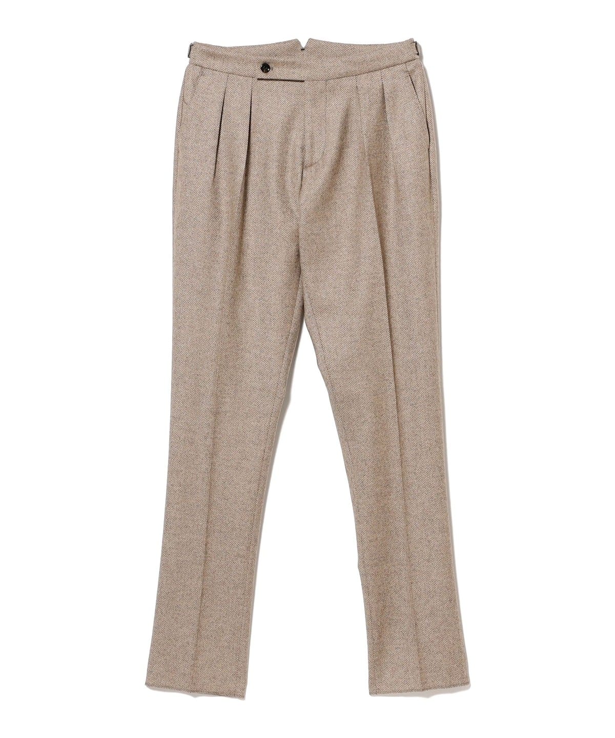 【別注】BERWICH ベルウィッチ / SCOTCH ウール ヘリンボーン サイドアジャスター 2プリーツ スラックス パンツ MEN LT. CAMEL 44