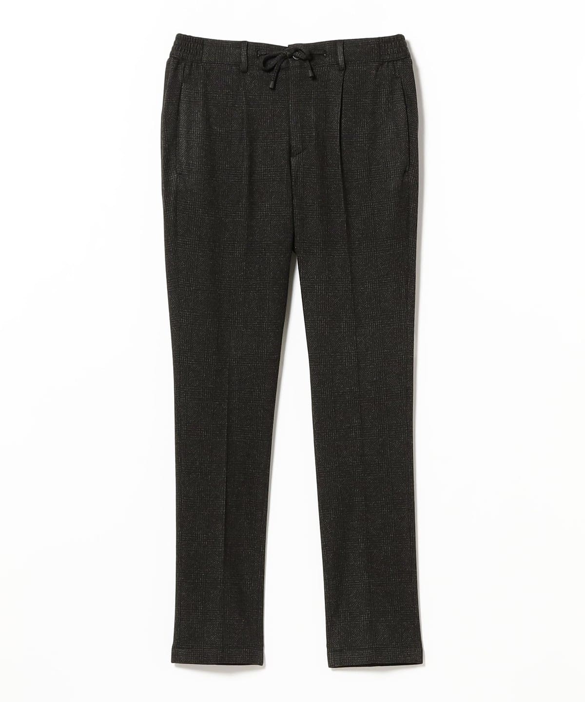 【別注】giabsarchivio ジャブス アルキヴィオ / MASACCIO ミックスファブリック グレンチェック柄 1プリーツ ドローコードスラックス パンツ MEN BLACK/90 50